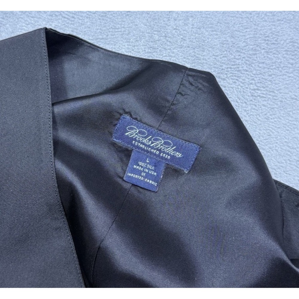 Brooks Brothers Black Silk Tuxedo Vest Mens L Made In USA Formal Dress Waistcoat - Picture 2 of 5